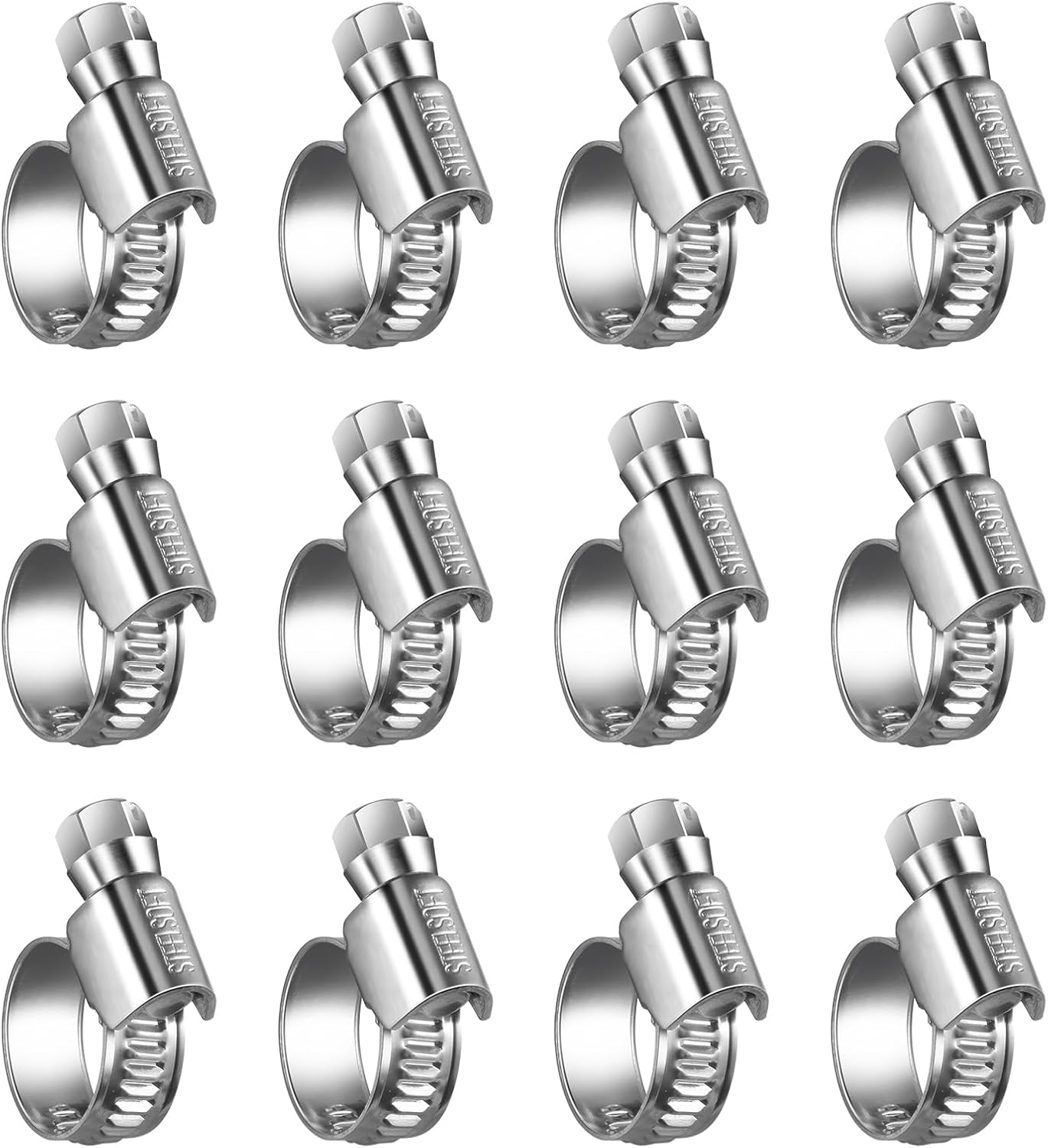 Heavy Duty Hose Clamp Size#4, 3/8 to 5/8 inch Adjustable Worm Gear Drive Hose Clamps Stainless Steel 304 for Fuel Injection Line, Automotive, Radiator, Garden,12 Pack 12 #4 (3/8 To 5/8)