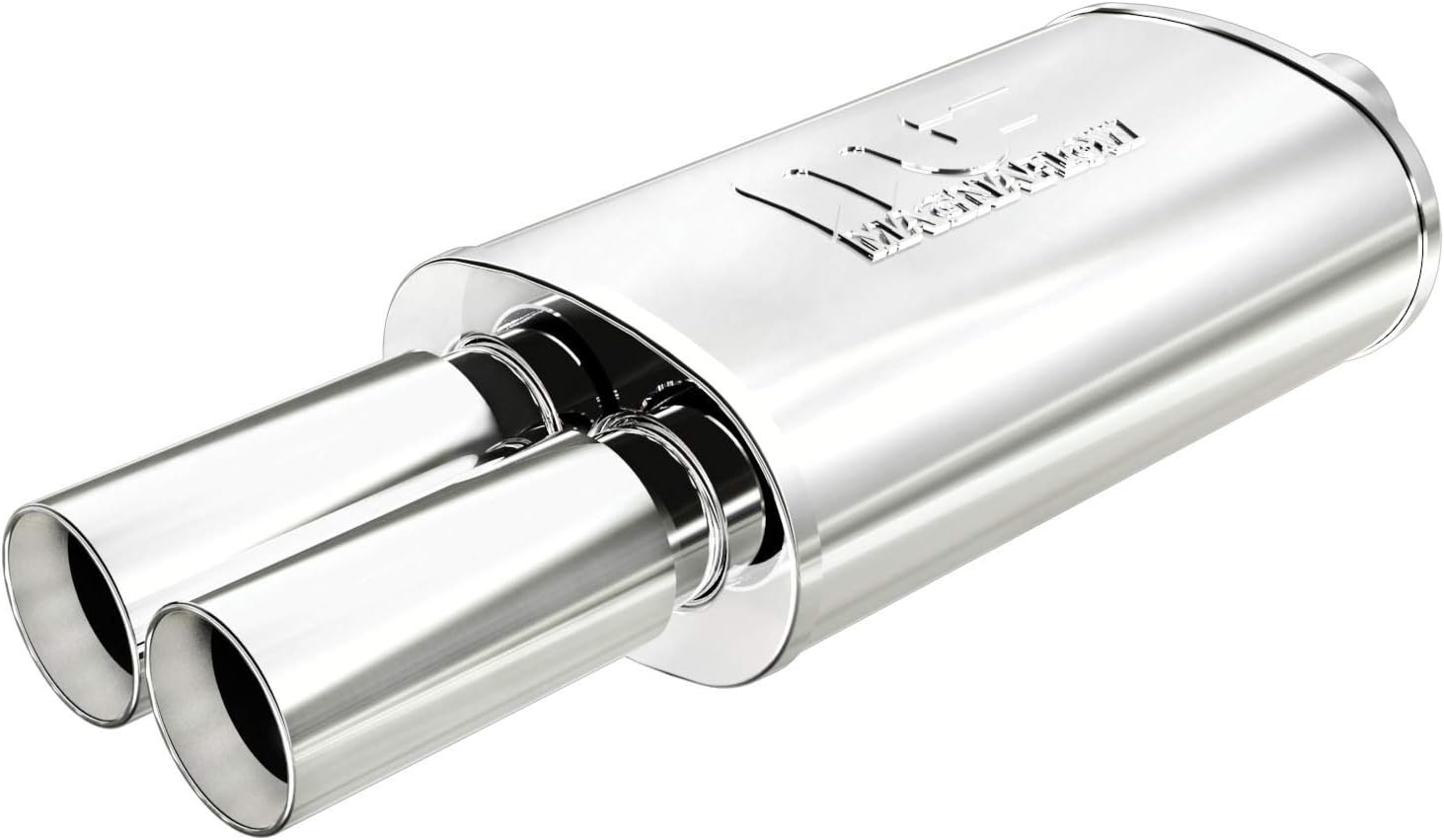 MagnaFlow Performance Exhaust Muffler 14815: 2.25"/3.125" Inlet/Outlet, 5x8x14" Oval, Stainless Steel, Brushed Finish 3 in. Tip Diameter, Dual Tip, Straight Cut