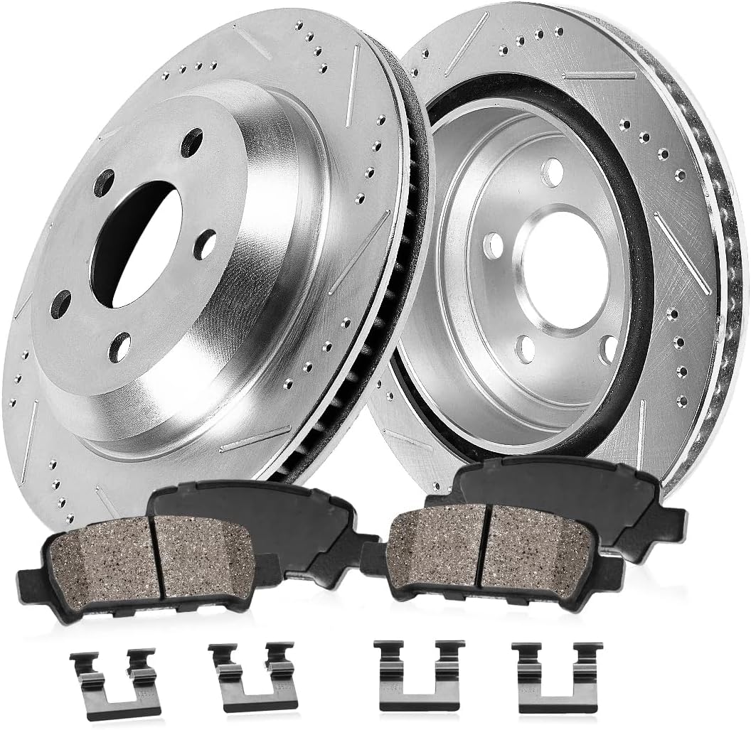 Callahan BRAKE PARTS Rear Brake Kit for 2012-2020 Ford F-150 Drilled & Slotted Disc Brake Rotors Ceramic Brakes Pads 2013 2014 2015 2016 2017 2018 2019 Replacement 6 Lugs: 13.7" inch Rotor