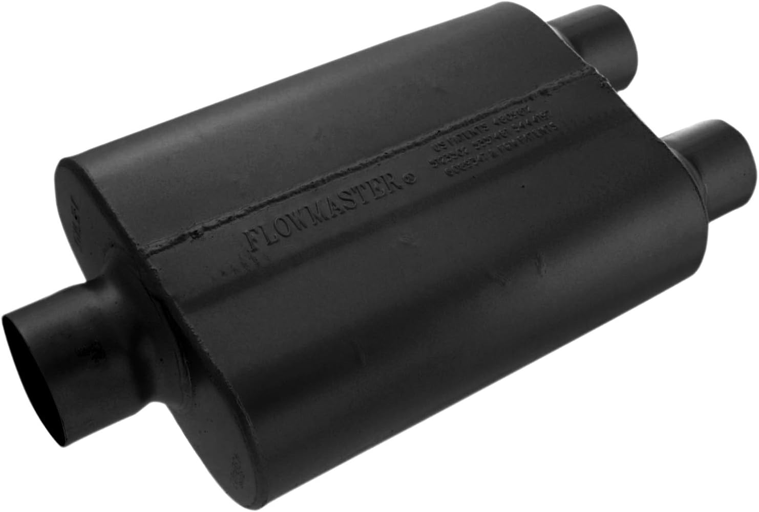 Flowmaster 40 Series Original Chambered Muffler – 3.00” Center In / 2.50” Dual Out – Aggressive Sound – 16-Gauge Aluminized Steel – For Muscle Cars, Street Rods, Trucks, SUVs & Strip Builds (430402) Center In / Dual Out