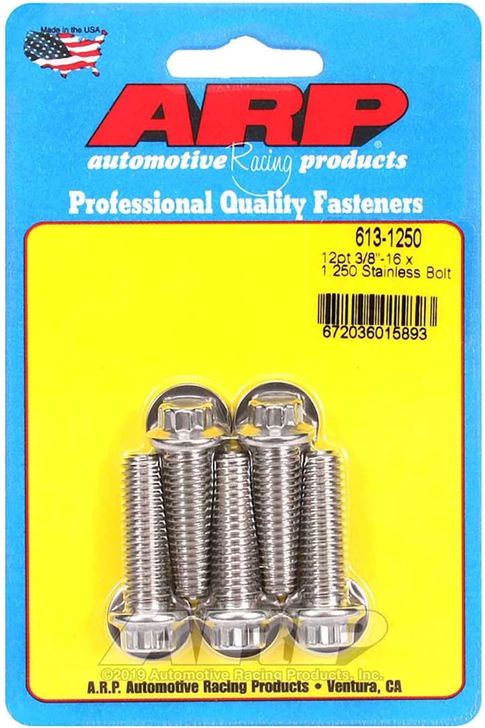 ARP 6131250 Stainless Steel 3/8-16 12-Point Bolts - Pack of 5