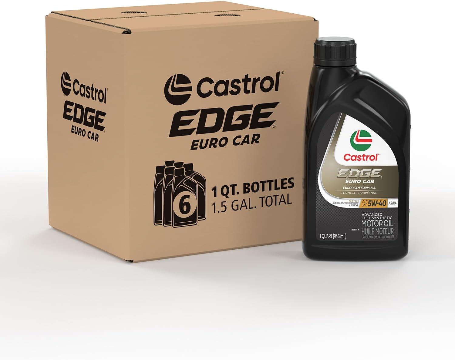 Castrol Edge Euro 5W-40 A3/B4 Advanced Full Synthetic Motor Oil, 1 Quart, Pack of 6 1 Quart Pack of 6