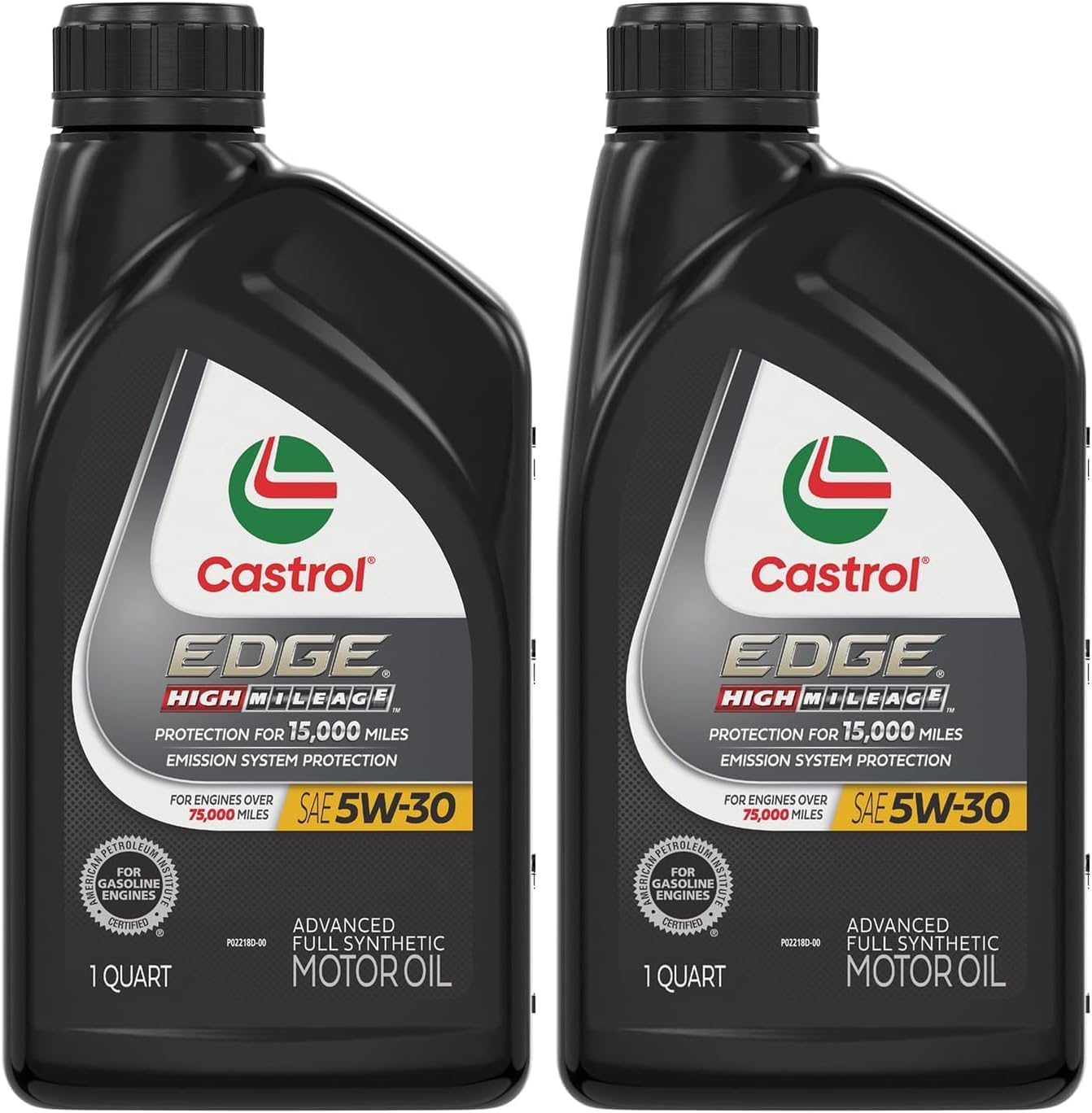 Castrol Edge High Mileage 5W-30 Advanced Full Synthetic Motor Oil, 1 Quart, Black, Pack of 2
