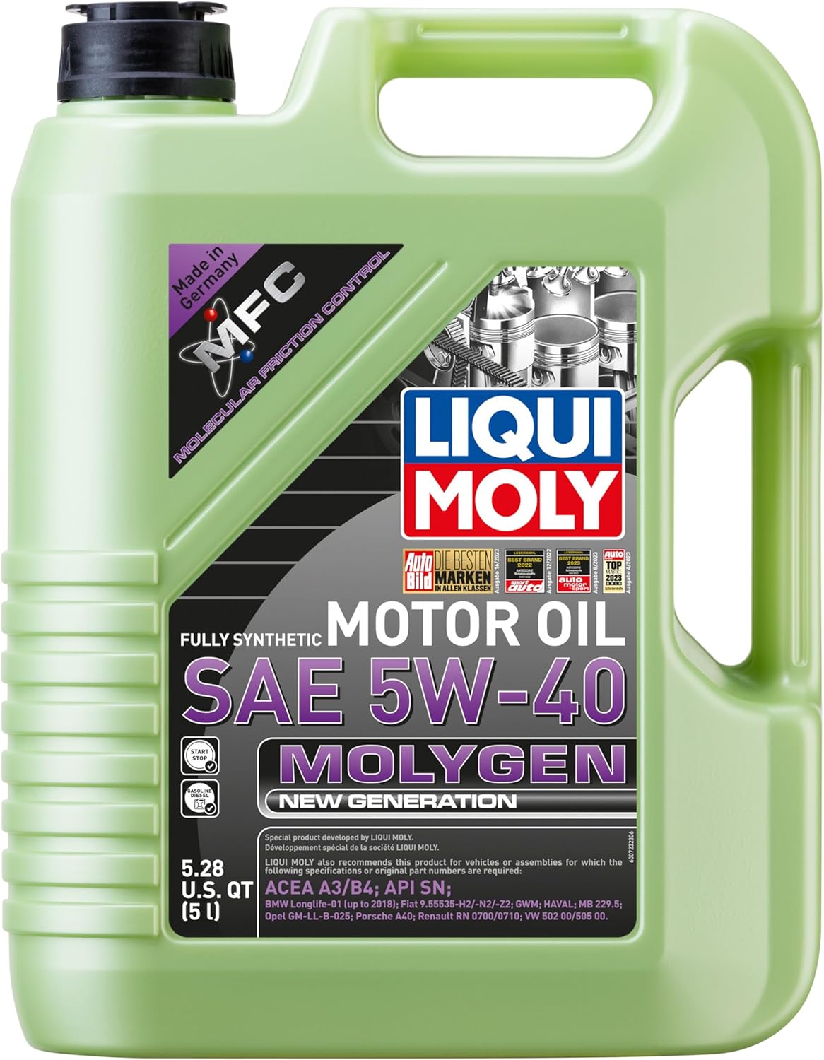 LIQUI MOLY Molygen New Generation 5W40 | 5 L | Fully synthetic engine oil | SKU: 20232 | 1 Pack 5 Liter Motor Oil 5W-40