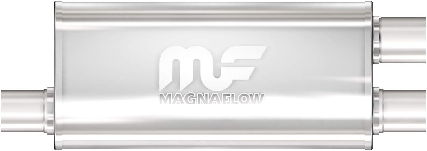 MagnaFlow Performance Exhaust Muffler 12265: 2.5"/2.5" Inlet/Outlet, 5x8x18" Oval, Stainless Steel, Satin Finish 2.5 in. Inlet/Outlet