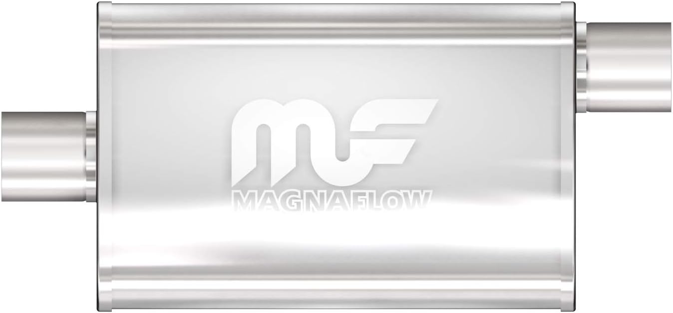 MagnaFlow Performance Exhaust Muffler 11226: 2.5"/2.5" Inlet/Outlet, 4x9x14" Oval, Stainless Steel, Satin Finish 2.5 in. Inlet/Outlet