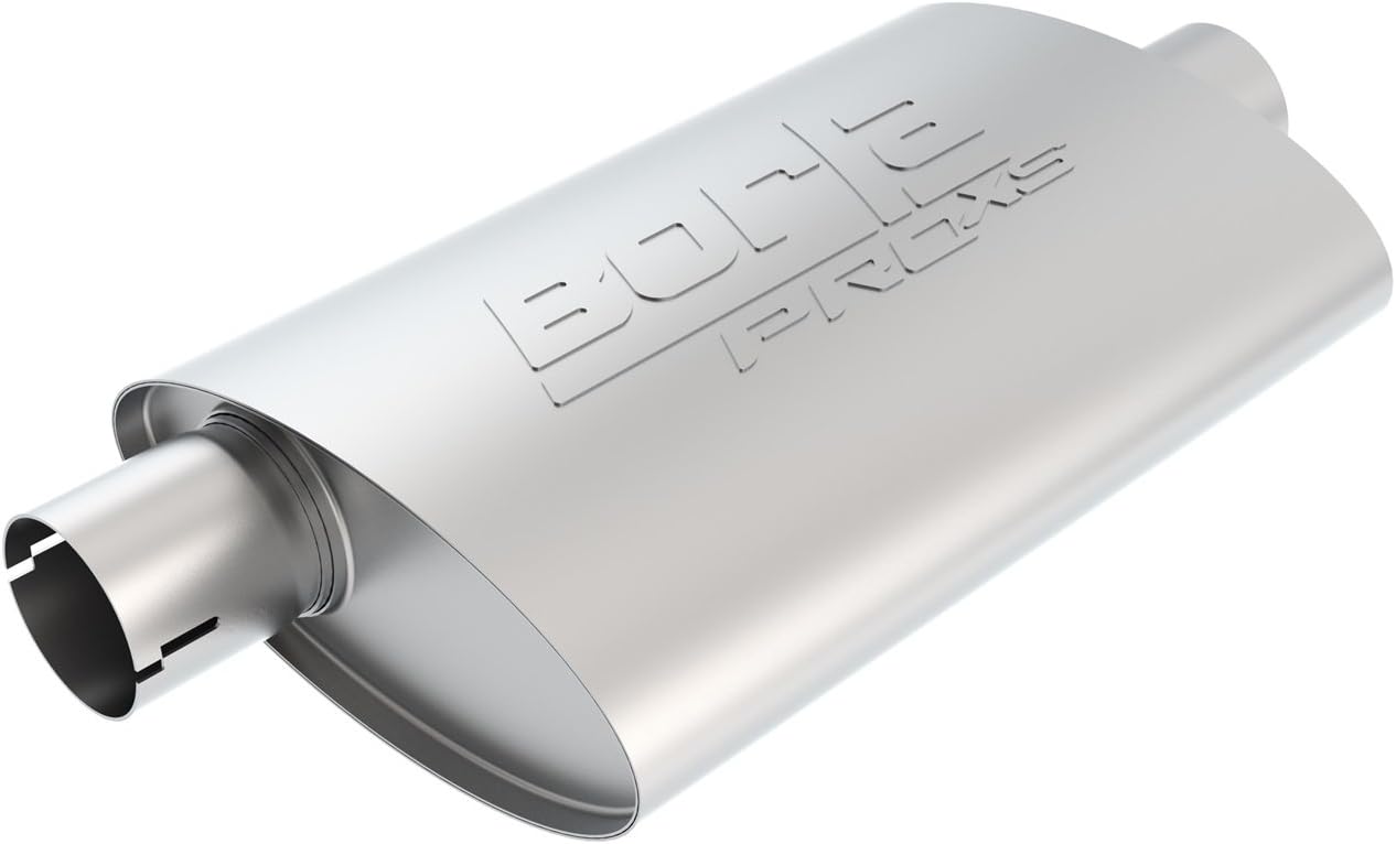 BORLA 400482 ProXS ProXS Muffler 3" Offset Inlet/ 3" Center Outlet, 4" x 9.5" Oval, 14" Long Body, 19" Overall Length. Universal Part. Reversible Design. Notched Necks.