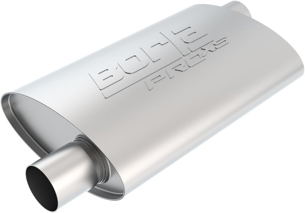 BORLA 40352 ProXS Universal Performance Muffler 2.5" Offset Inlet / 2.5" Offset Outlet 4" x 9.5" Oval x 14" Long Body 19" Overall Length Un-Notched Necks Reversible Design T-304 Stainless Steel
