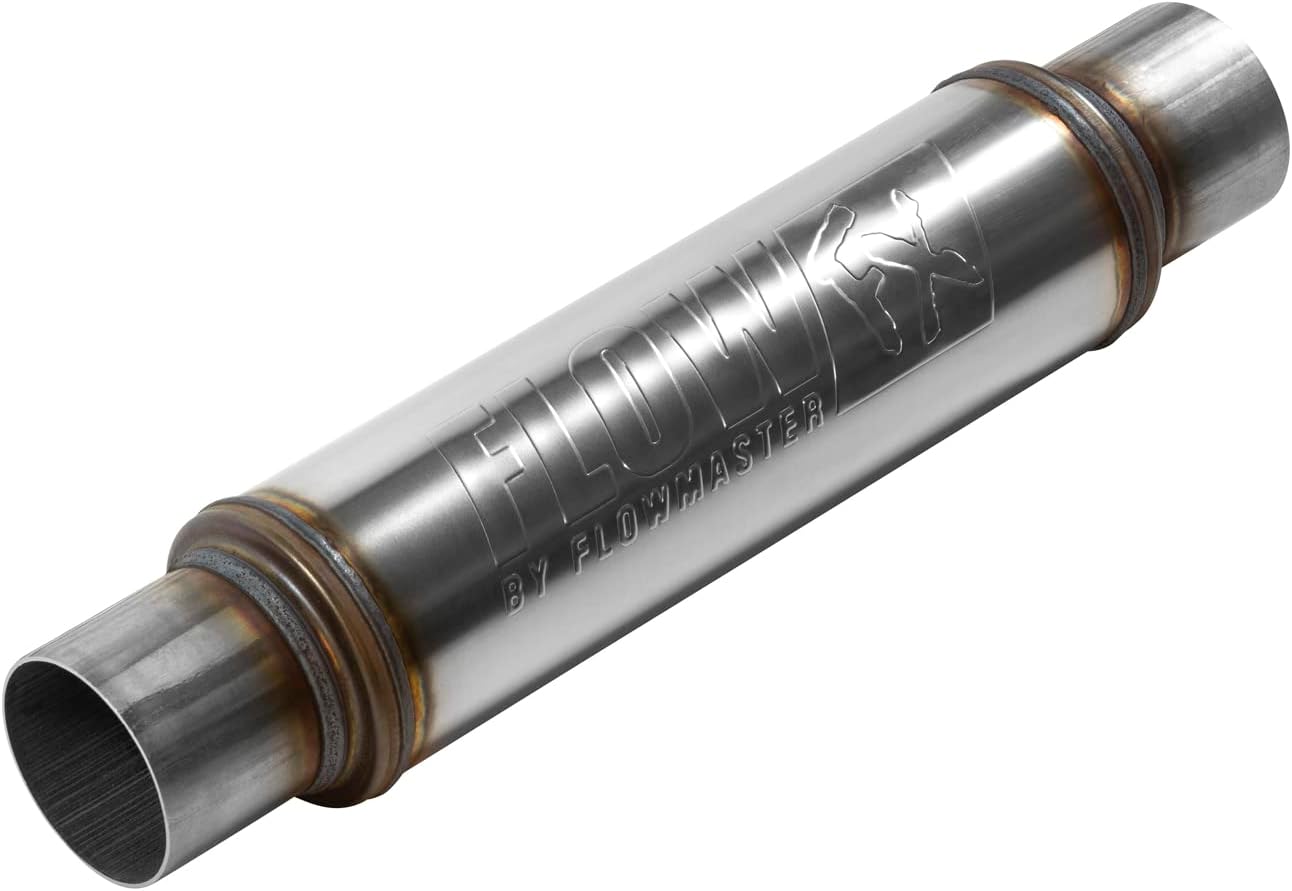 Flowmaster Flow FX Chambered Muffler – 3.00” Center In / 3.00” Center Out – Round Body –Moderate Sound – Stainless Steel – Affordable Performance for Modern Trucks, Muscle Cars & Daily Drivers (71419) Center In / Center Out – Round Body
