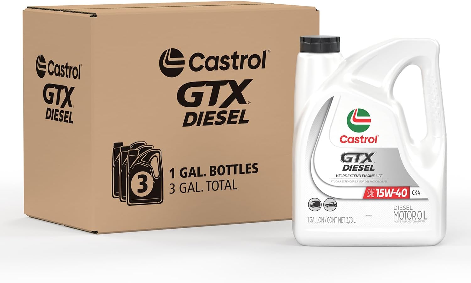 Castrol GTX CK-4 15W-40 Conventional Diesel Motor Oil 1 Gallon, Pack of 3