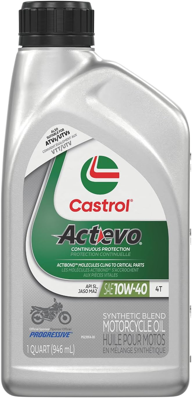 Castrol Actevo 4T 10W-40 Synthetic Blend Motorcycle Oil, 1 Quart, Pack of 6 1 Quart Bottle, Pack of 6 Conventional 10W-40