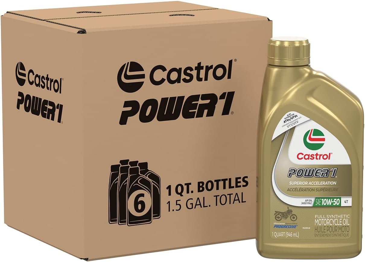 Castrol Power1 4T 10W-50 Full Synthetic Motorcycle Oil, 1 Quart, Pack of 6 1 Quart Motorcycle Oil 10W-50