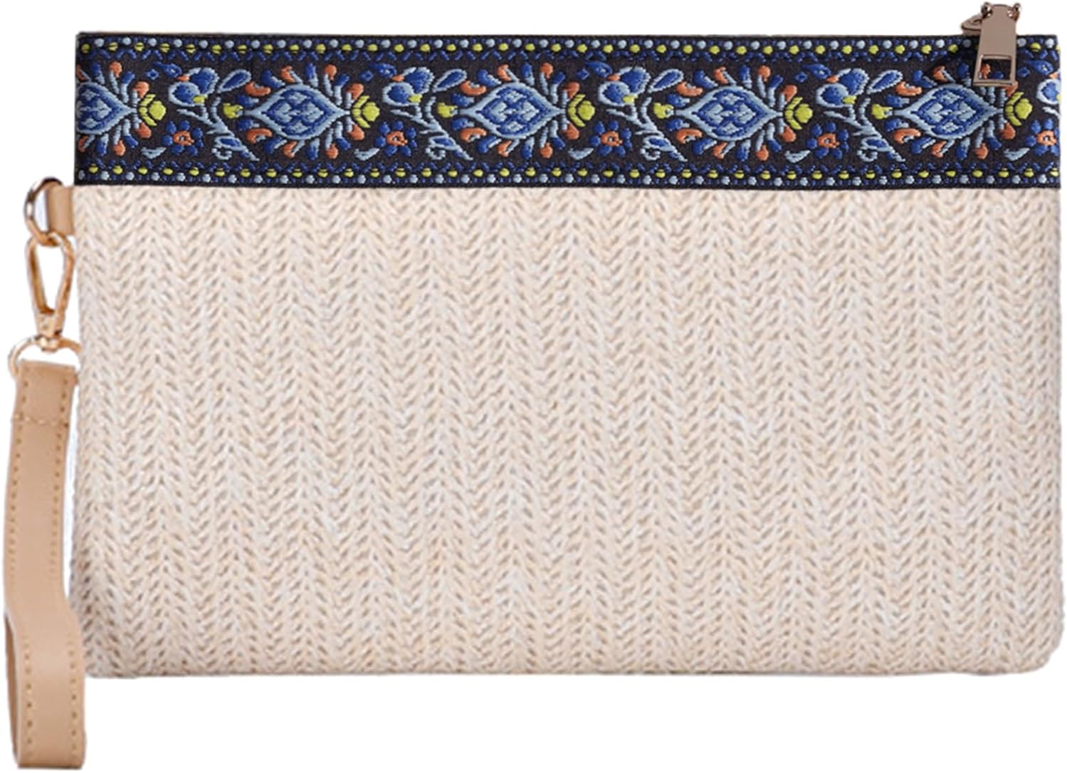 Straw Clutch Purses for Women Summer Rattan Clutch Bag Woven Wicker Beach Bag Khaki