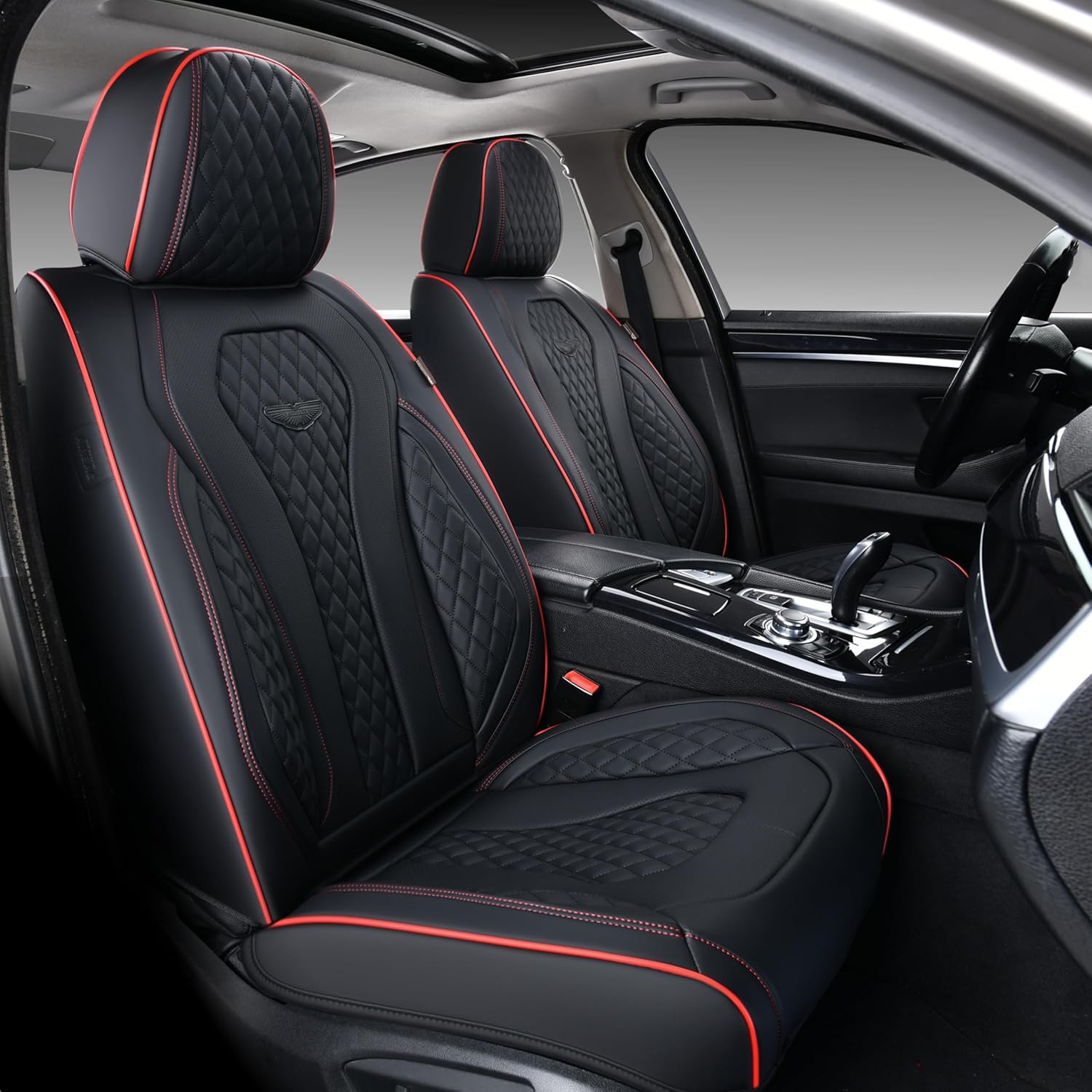 Coverado Seat Covers, Car Seat Covers Front Seats, Black Car Seat Cover, Waterproof Leather Seat Covers, Seat Cushion, Front Car Seat Covers Leather Car Seat Protector Universal Fit Most Cars Red Line Black&Red line FrontPair