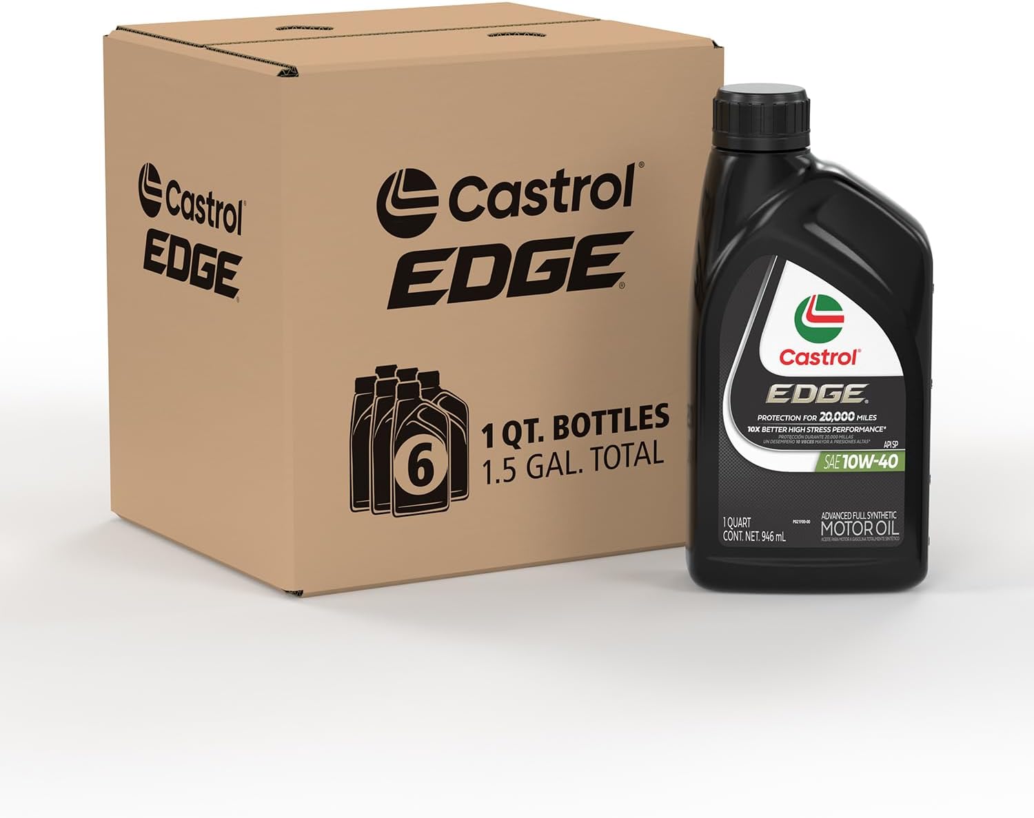Castrol EDGE 10W-40 Advanced Full Synthetic Motor Oil, 1 Quart, Pack of 6