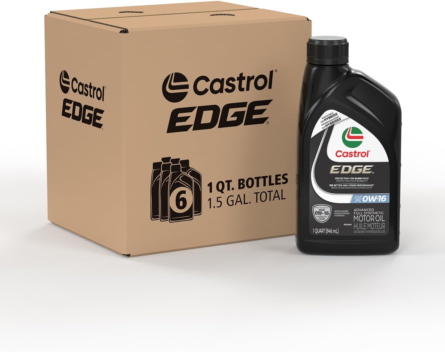 Castrol EDGE 0W-16 Advanced Full Synthetic Motor Oil, 1 Quart, Pack of 6