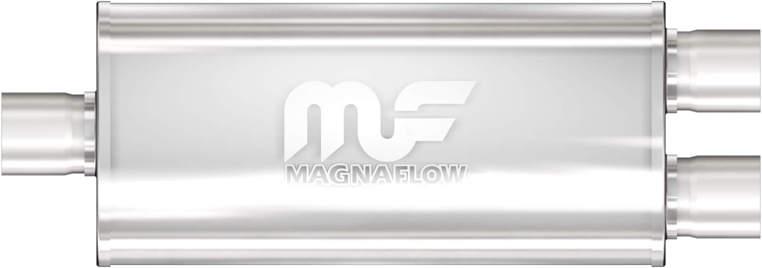 MagnaFlow Performance Exhaust Muffler 12398: 3"/3" Inlet/Outlet, 5x8x24" Oval, Stainless Steel, Satin Finish 3 in./3 in. Dual Inlet/Outlet