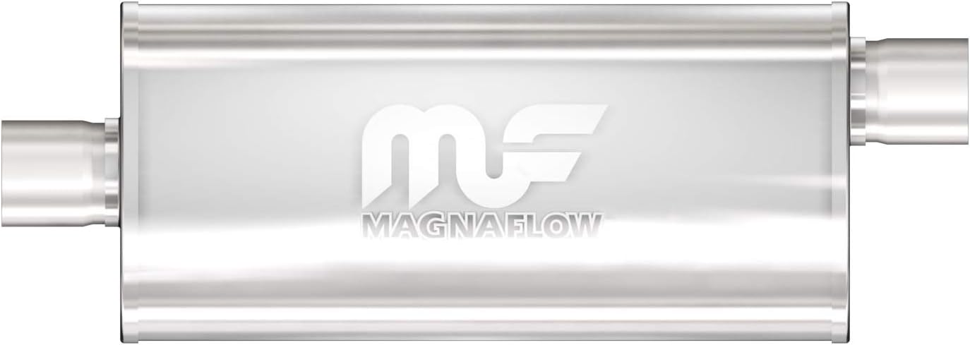 MagnaFlow Performance Exhaust Muffler 12256: 2.5"/2.5" Inlet/Outlet, 5x8x18" Oval, Stainless Steel, Satin Finish