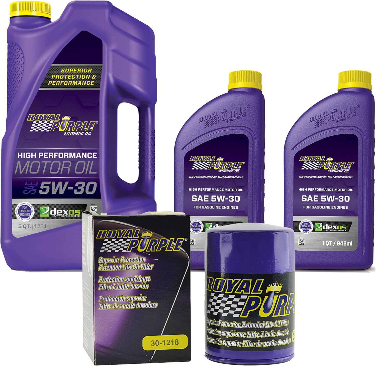 Royal Purple SAE 5W-30 Synthetic Motor Oil – 7 quarts and a 30-1218 Extended Life Premium Oil Filter (12185W307QT)