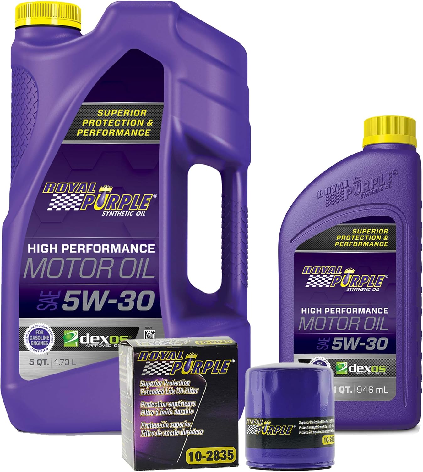 Royal Purple SAE 5W-30 Synthetic Motor Oil – 6 quarts and a 10-2835 Extended Life Premium Oil Filter (28355W306QT)