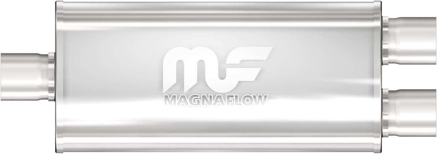MagnaFlow Performance Exhaust Muffler 12288: 3"/2.5" Inlet/Outlet, 5x8x18" Oval, Stainless Steel, Satin Finish 3 in./2.5 in. Dual Inlet/Outlet